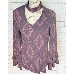 Democracy Bell Sleeve Top Cutout V Neck Boho Purple Ribbed Hippie 90s Y2K Witchy